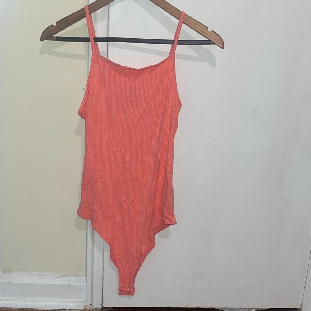 Coral Pink Ribbed Women's Tank Top Bodysuit medium Wild Fable